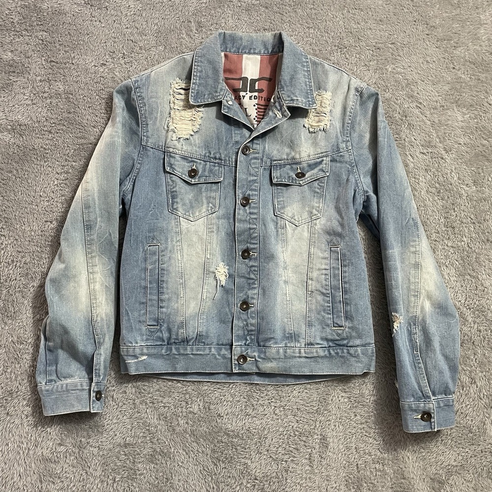 Legacy Edition By Jordan Craig Denim Jacket Mens Size Large Distressed Blue